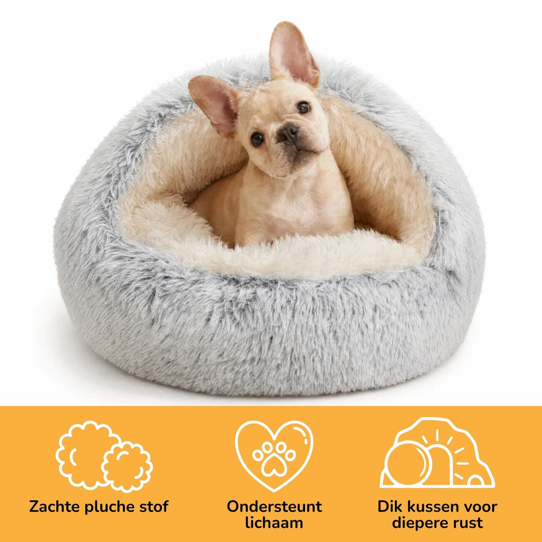 Fluffy Dog Bed with Hood, Plush Donut Cave Bed for Dogs and Cats 4