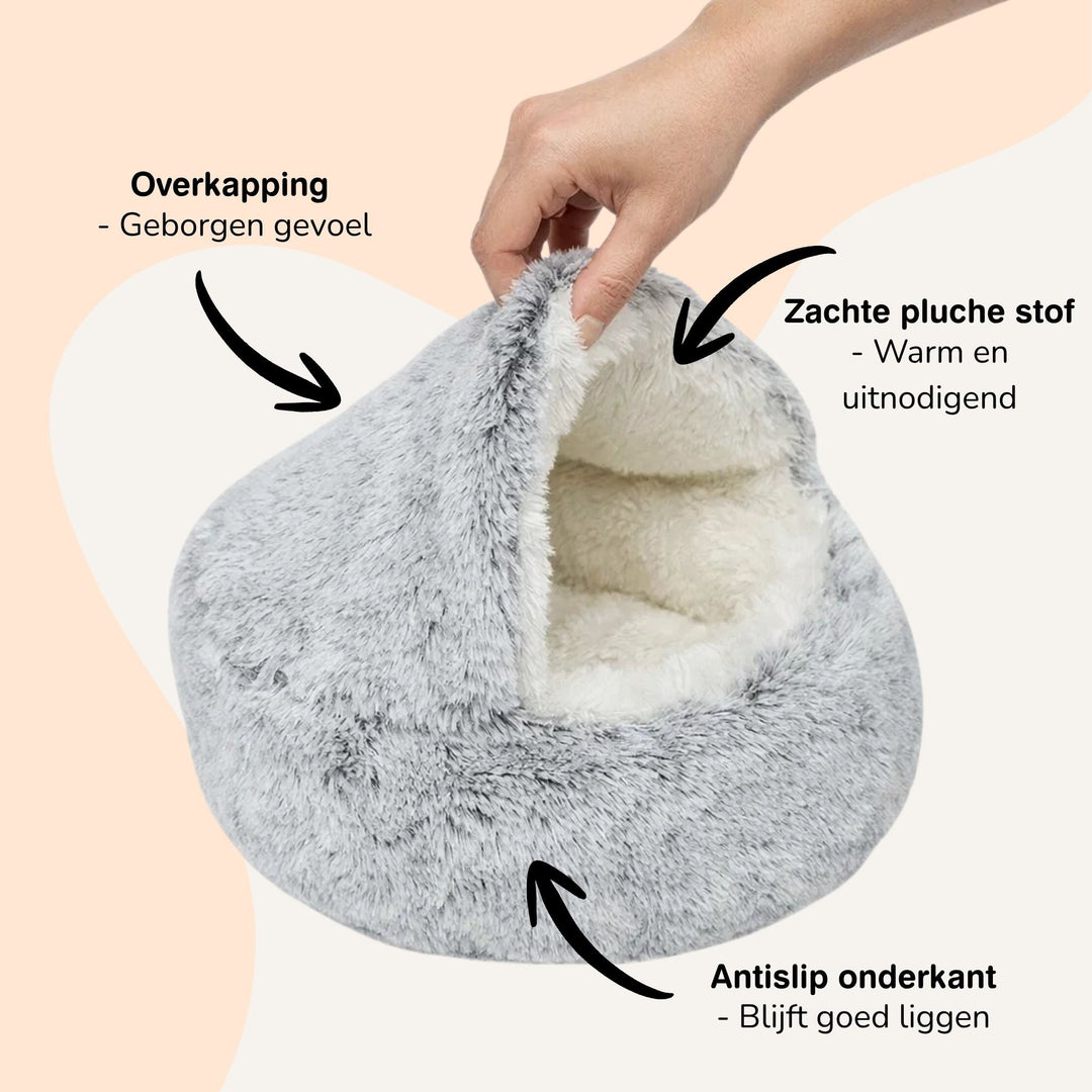 Fluffy Dog Bed with Hood, Plush Donut Cave Bed for Dogs and Cats 6