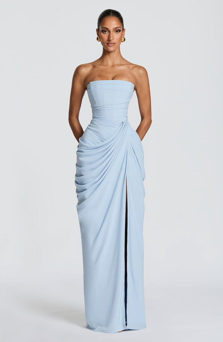 Lois Strapless Corset Maxi Dress with High Slit 23
