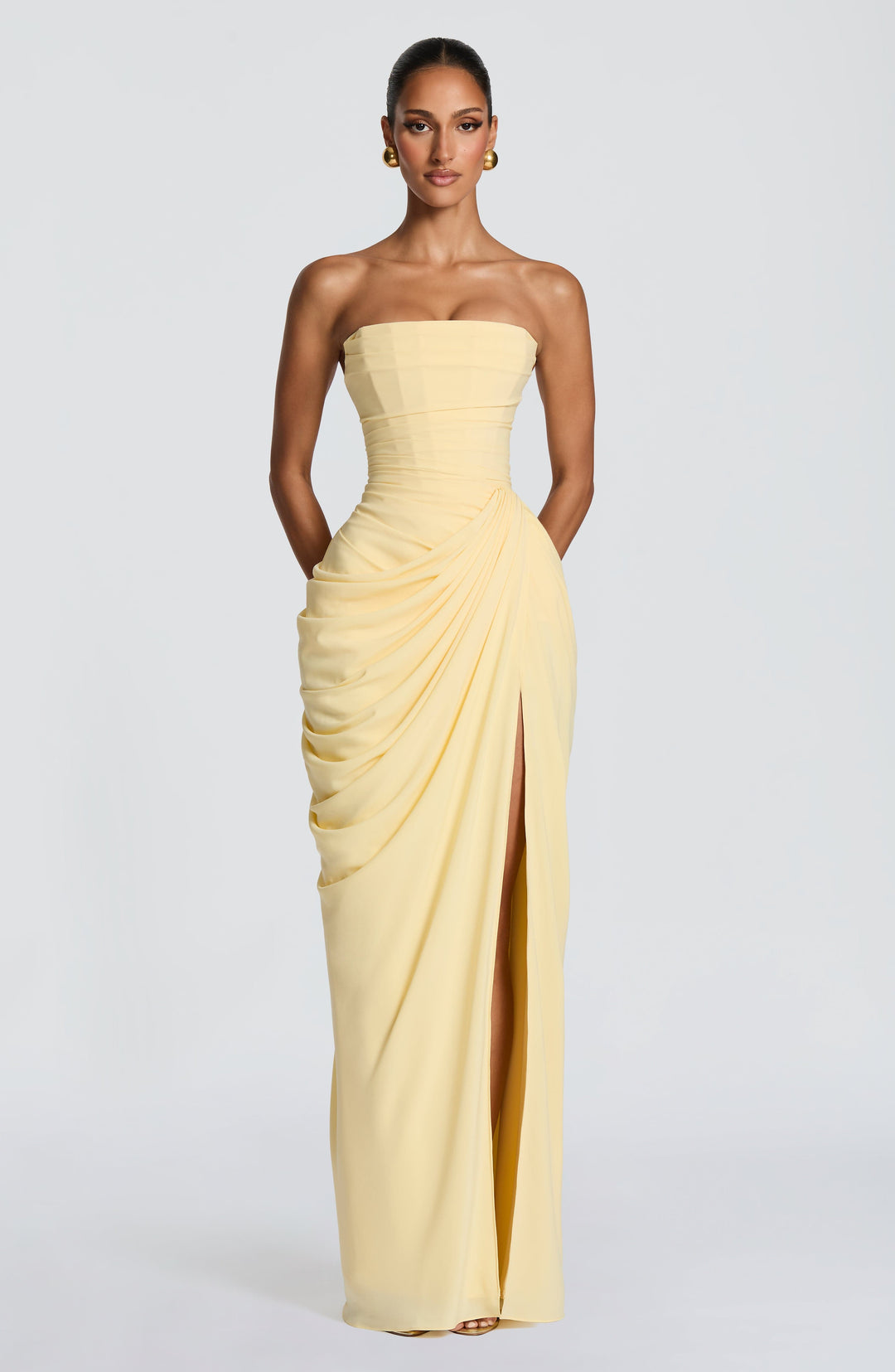 Lois Strapless Corset Maxi Dress with High Slit 4