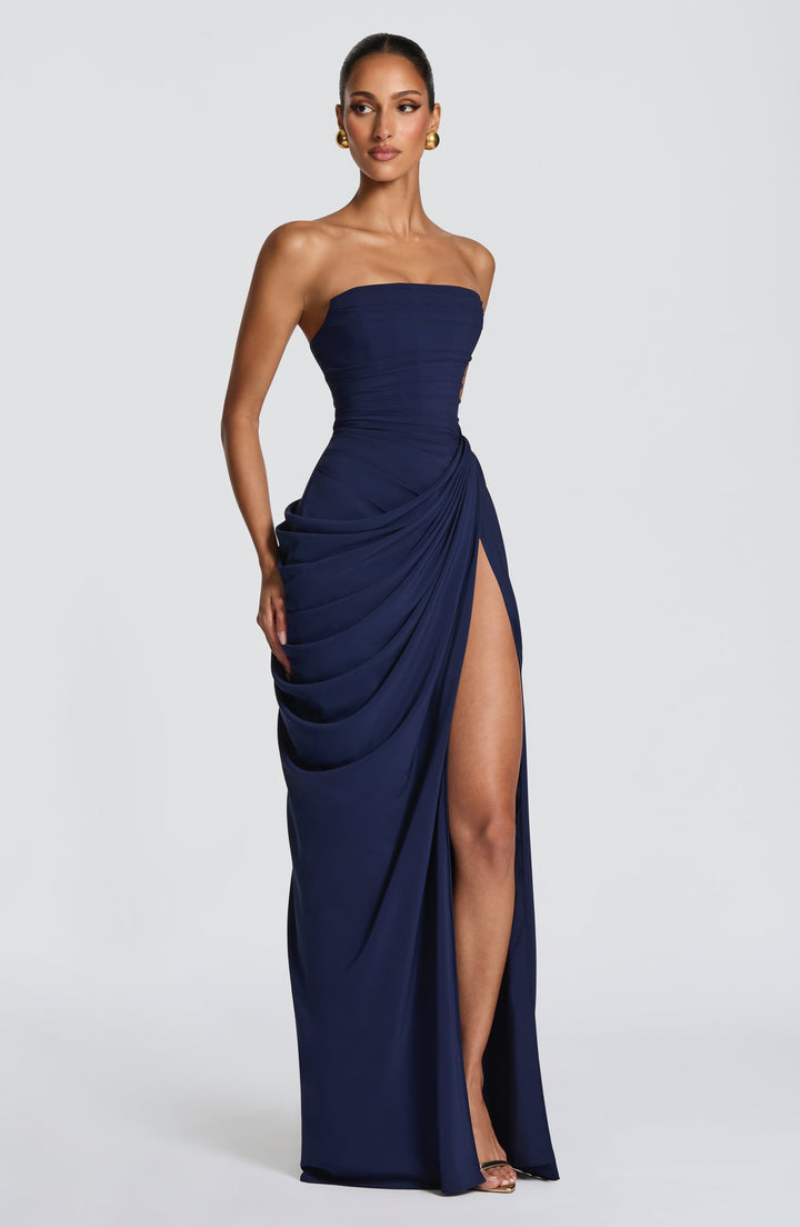 Lois Strapless Corset Maxi Dress with High Slit 17