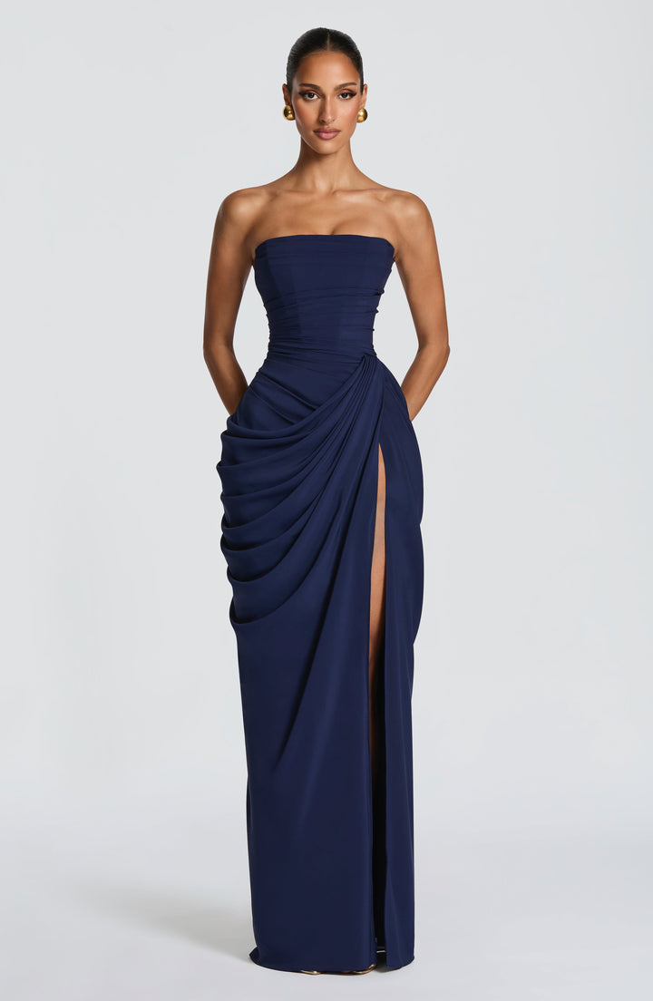 Lois Strapless Corset Maxi Dress with High Slit 19