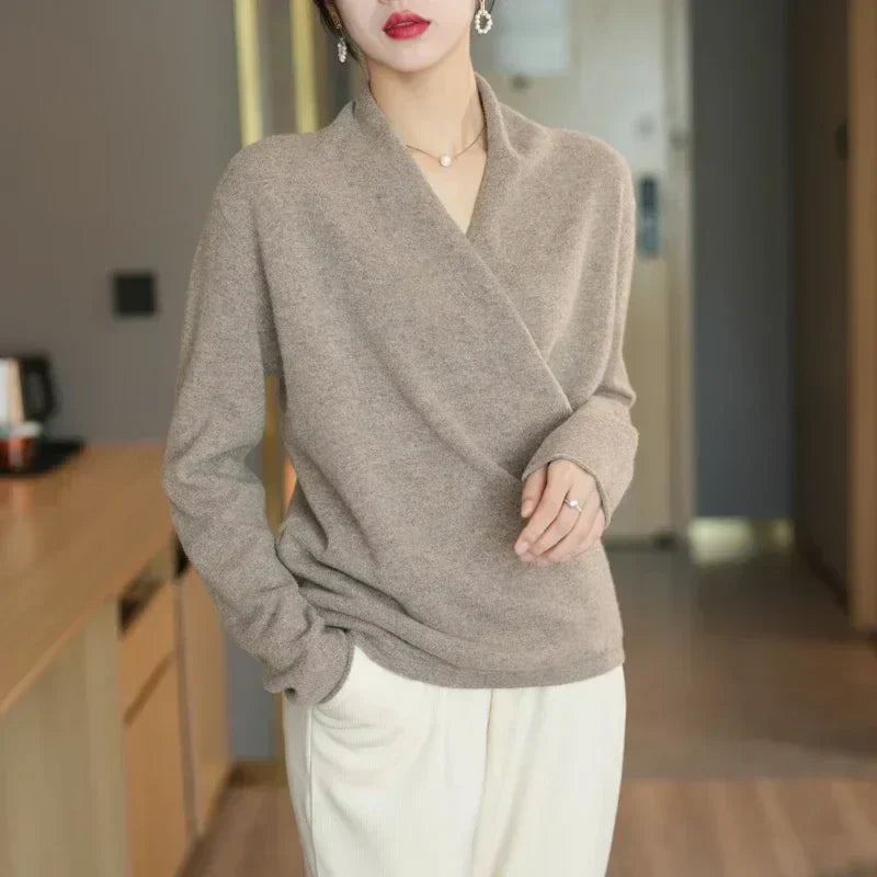 Women's Elegant Cashmere Wrap Front Sweater 7