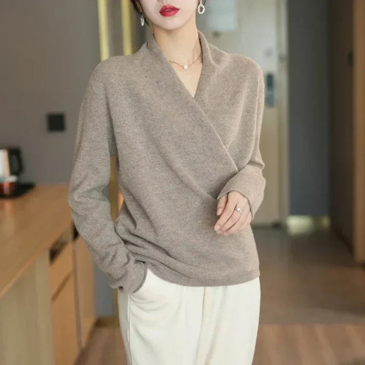 Women's Elegant Cashmere Wrap Front Sweater 7