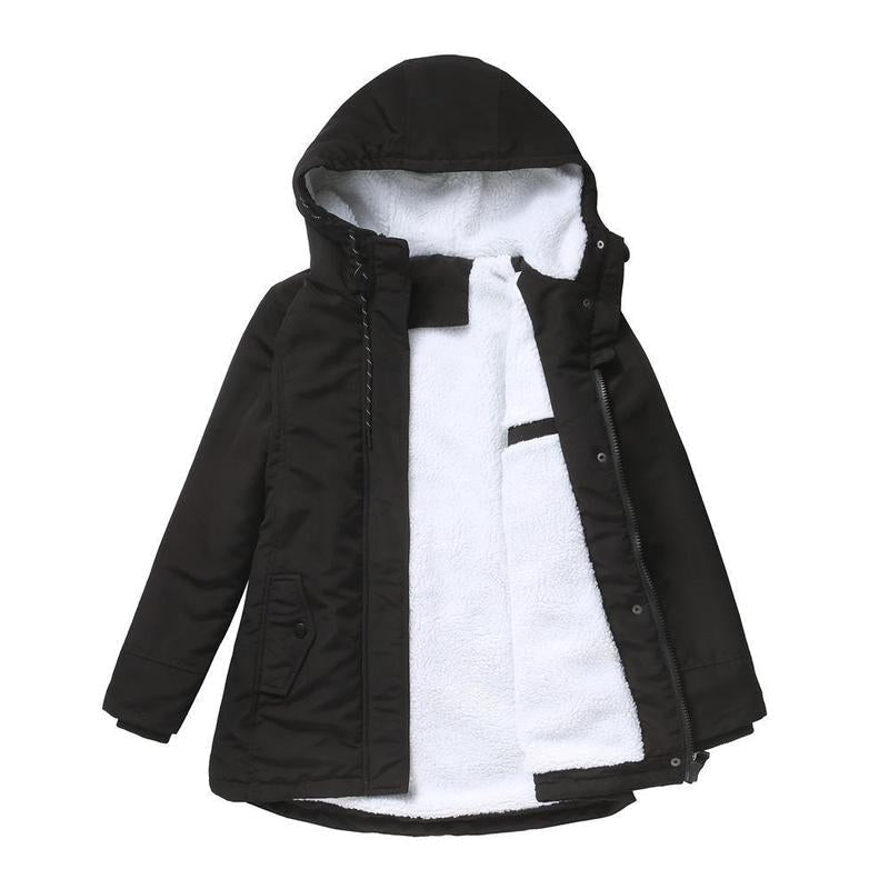 Women's Fleece-Lined Hooded Parka Coat with Drawcord Hood and Flap Pockets 4