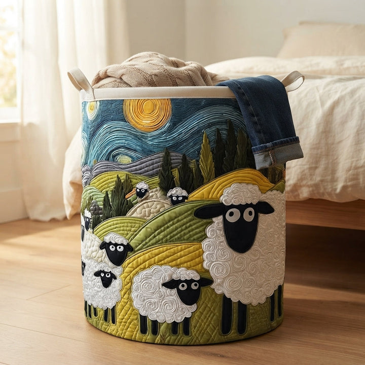 Quilted Laundry Basket with Lamb Meadow Print and Sturdy Handles 5