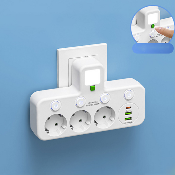 Power Strip with USB and Switches | Multi-Outlet Surge Protector 2500W 12
