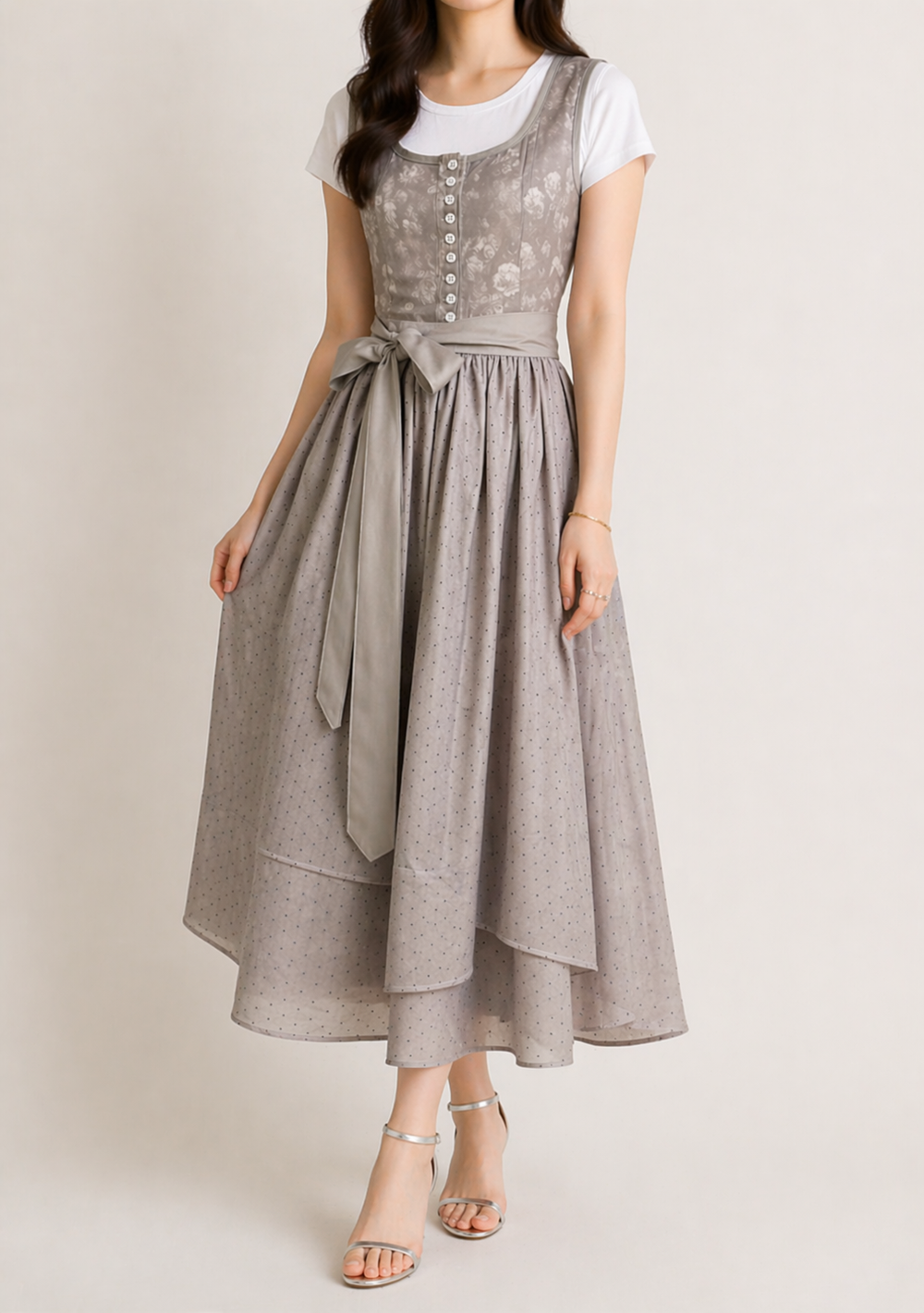 Women's Dirndl Dress with Zipper, Lace Sleeves and Waist Band 2