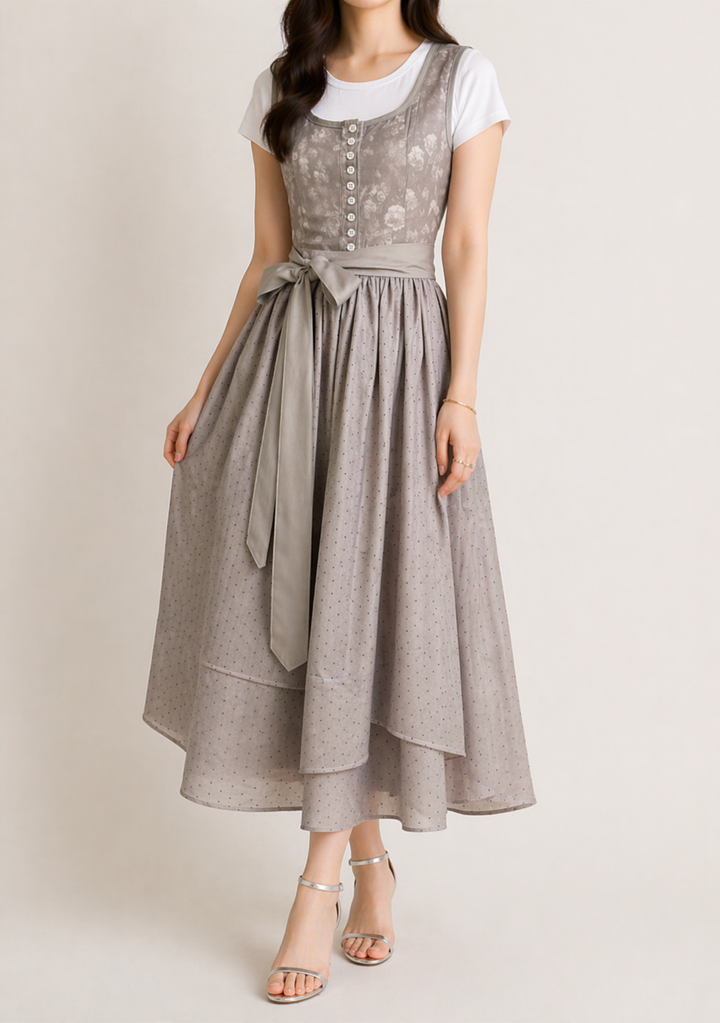 Women's Dirndl Dress with Zipper, Lace Sleeves and Waist Band 2