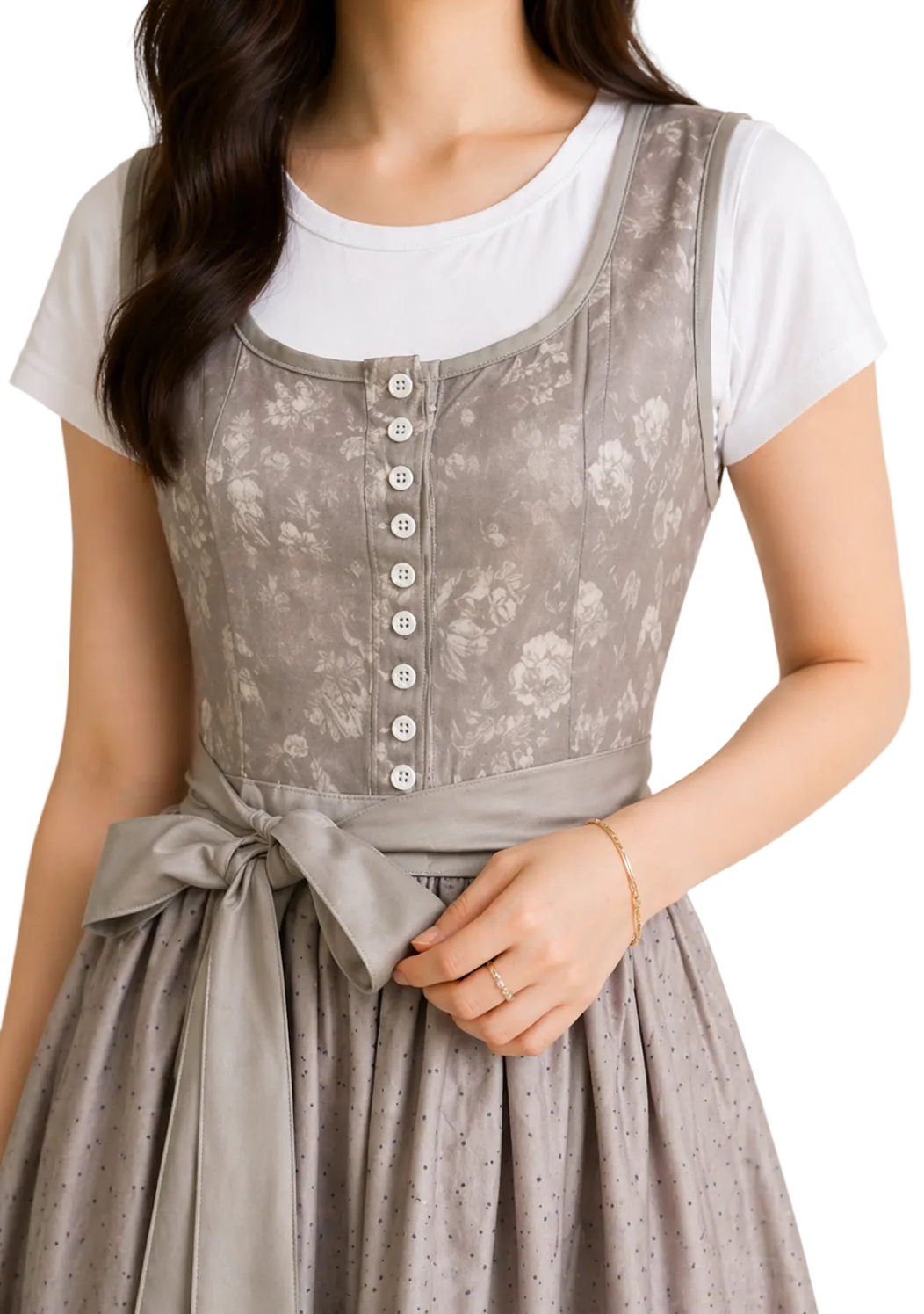 Women's Dirndl Dress with Zipper, Lace Sleeves and Waist Band 1