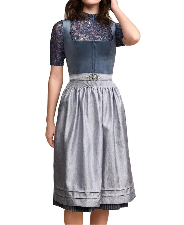Women's Dirndl Dress with Decorative Trim, Apron and Pleated Skirt 1