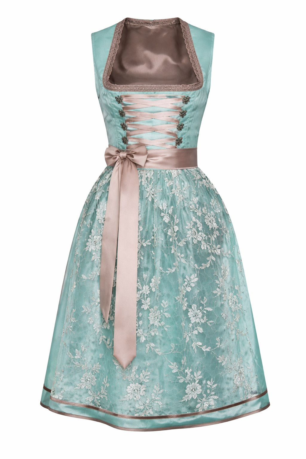 Women's Dirndl Dress with Lace Overskirt, Lace-Up Front & Eyelets 2