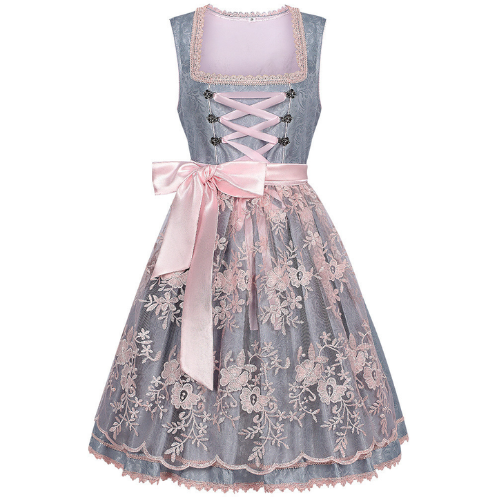 Women's Dirndl Dress with Lace Overskirt, Lace-Up Front & Eyelets 1
