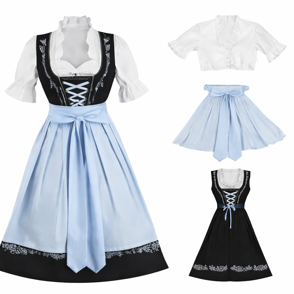 Women's Dirndl Set with Blouse, Lace-Up Front and Apron 3
