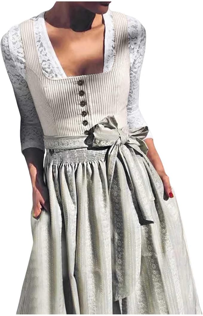 Women's Dirndl Set with Button Placket and Apron 3