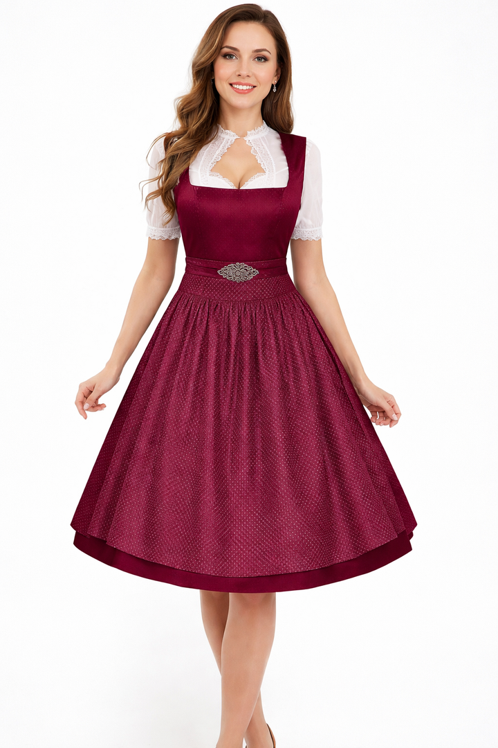 Women's Dirndl Set with Stand-Up Collar Blouse and Skirt 4