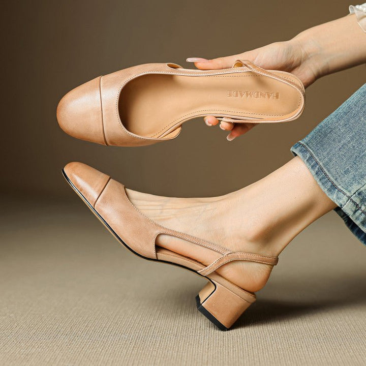 Women's Genuine Leather Slingback Pumps - Cushioned Mid Block Heel 1