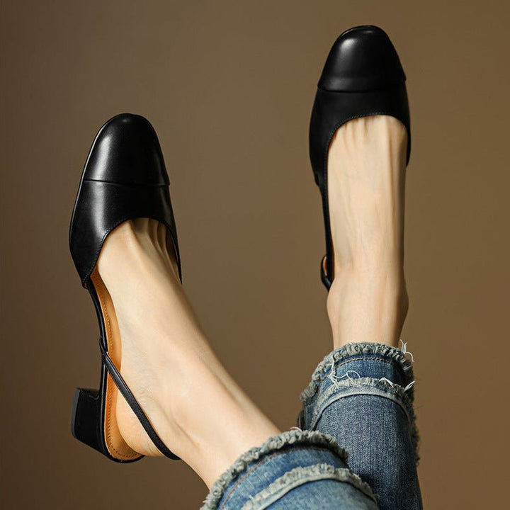 Women's Genuine Leather Slingback Pumps - Cushioned Mid Block Heel 7