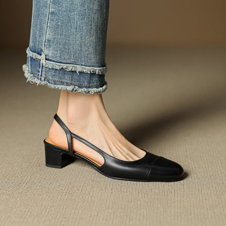 Women's Genuine Leather Slingback Pumps - Cushioned Mid Block Heel 3