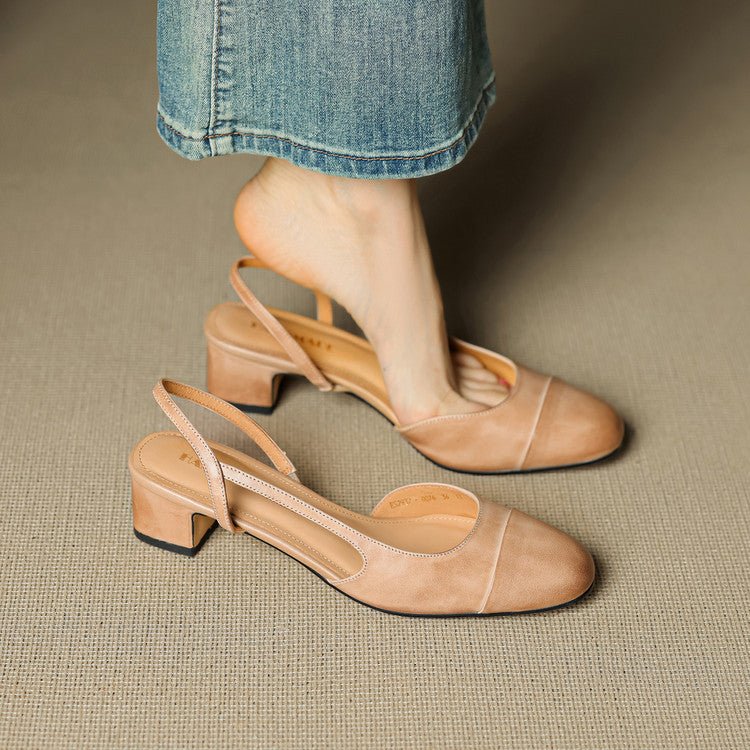 Women's Genuine Leather Slingback Pumps - Cushioned Mid Block Heel 4