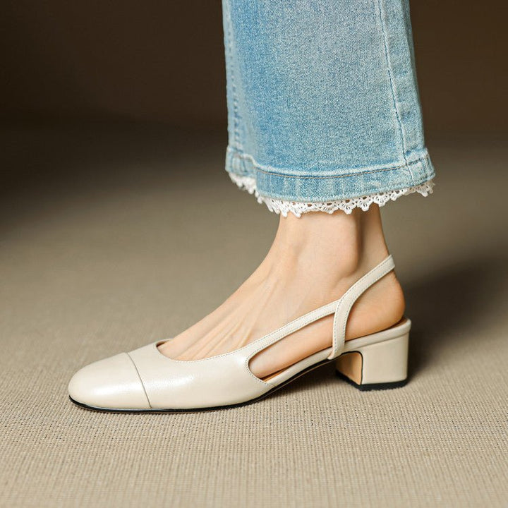 Women's Genuine Leather Slingback Pumps - Cushioned Mid Block Heel 2