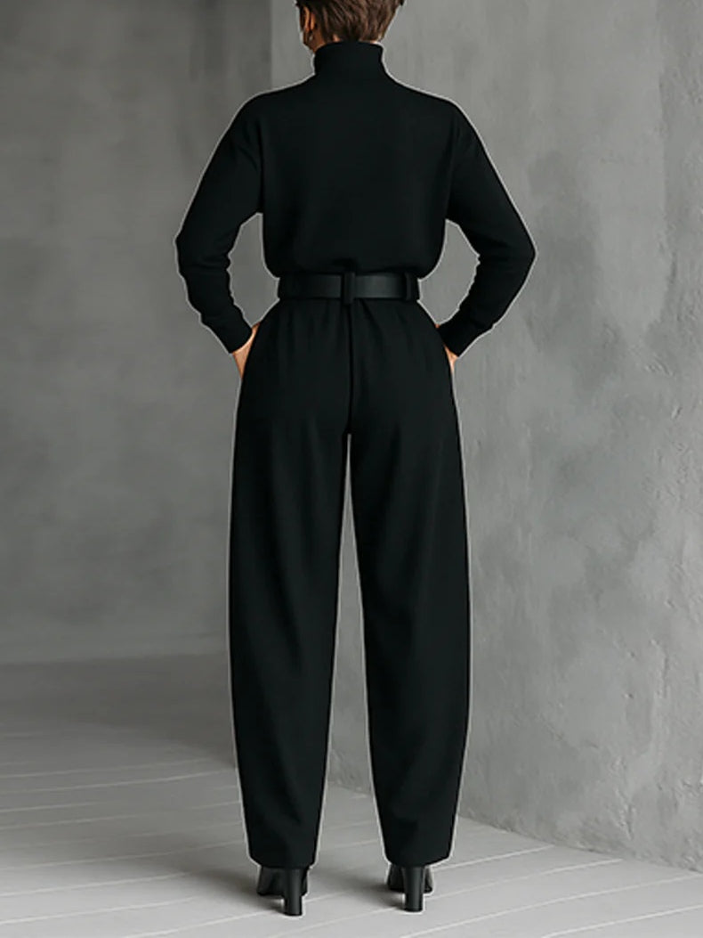 Women's Two-Piece Set with High Neck Top, Long Sleeves and Wide Leg Pants 2