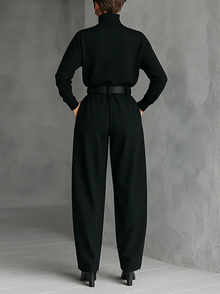 Women's Two-Piece Set with High Neck Top, Long Sleeves and Wide Leg Pants 2