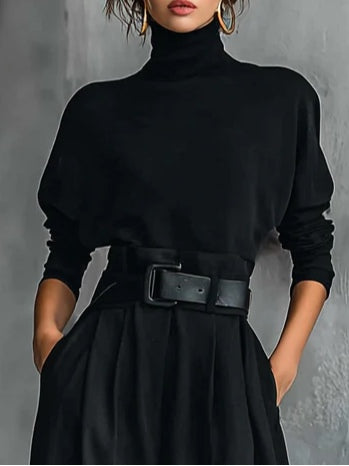 Women's Two-Piece Set with High Neck Top, Long Sleeves and Wide Leg Pants 3