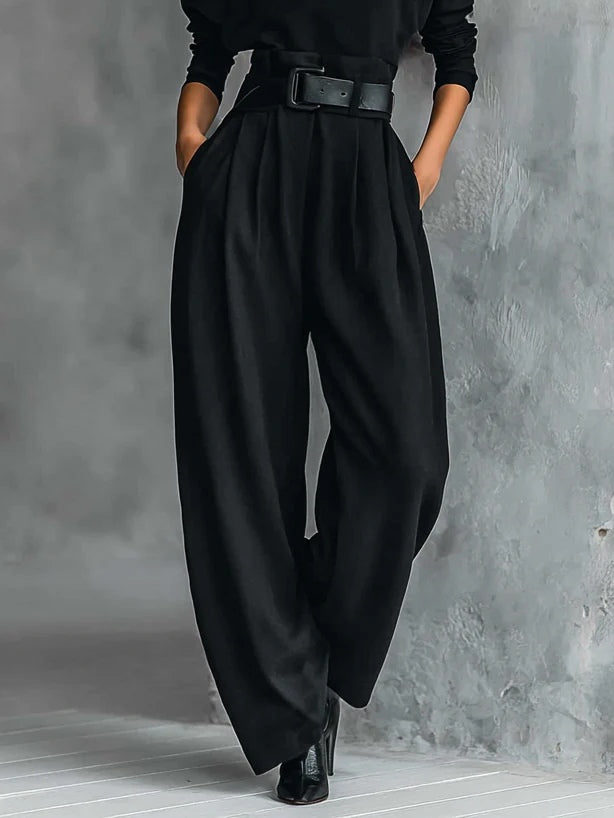Women's Two-Piece Set with High Neck Top, Long Sleeves and Wide Leg Pants 4