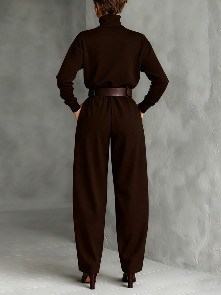 Women's Two-Piece Set with High Neck Top, Long Sleeves and Wide Leg Pants 6