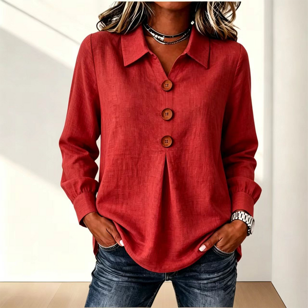 Women's Long Sleeve Button Placket Shirt with Collar 10