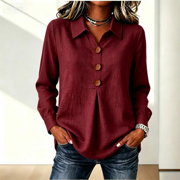 Women's Long Sleeve Button Placket Shirt with Collar 11