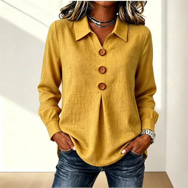 Women's Long Sleeve Button Placket Shirt with Collar 13
