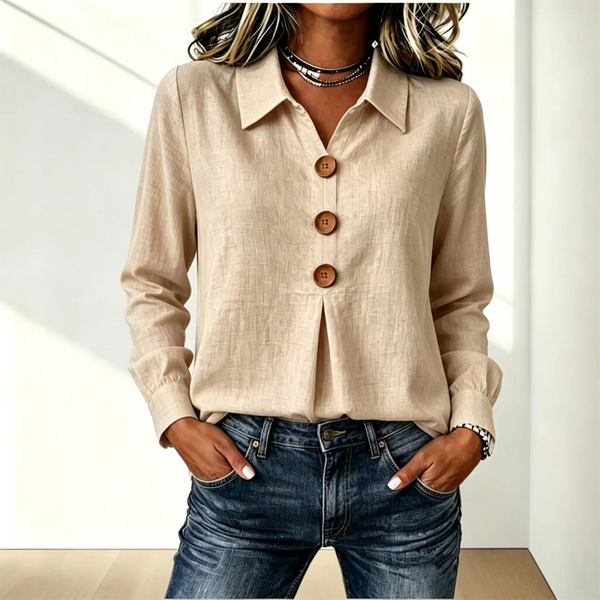 Women's Long Sleeve Button Placket Shirt with Collar 2