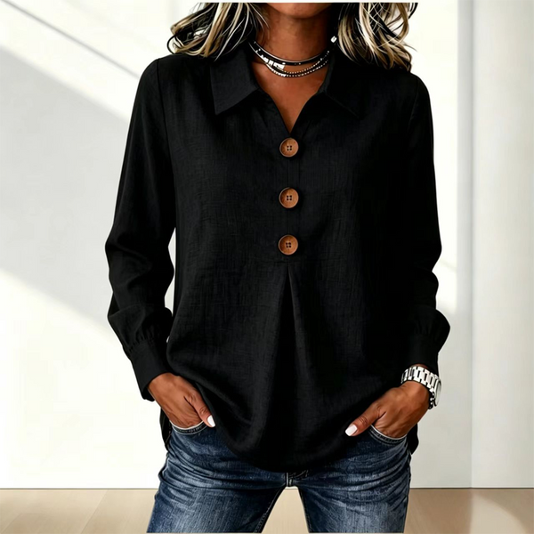 Women's Long Sleeve Button Placket Shirt with Collar 4