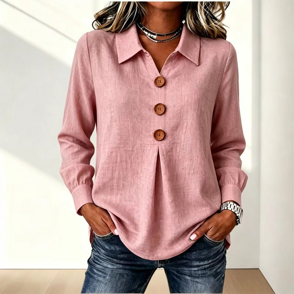 Women's Long Sleeve Button Placket Shirt with Collar 5