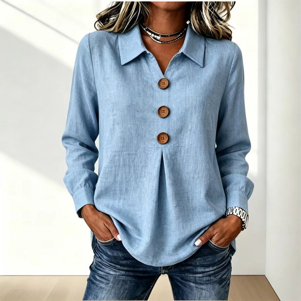 Women's Long Sleeve Button Placket Shirt with Collar 6