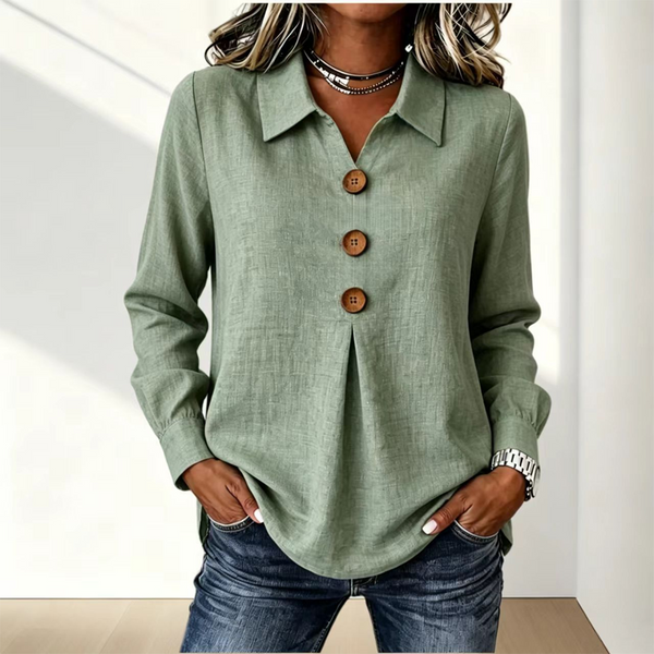 Women's Long Sleeve Button Placket Shirt with Collar 7