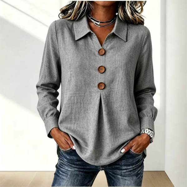 Women's Long Sleeve Button Placket Shirt with Collar 8