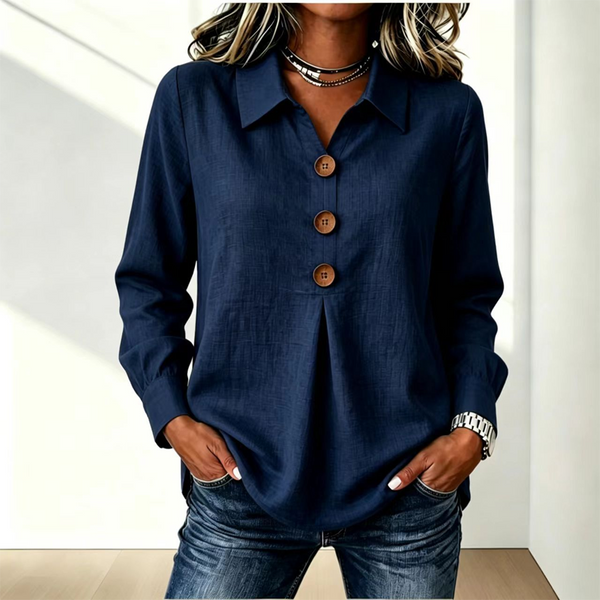 Women's Long Sleeve Button Placket Shirt with Collar 9