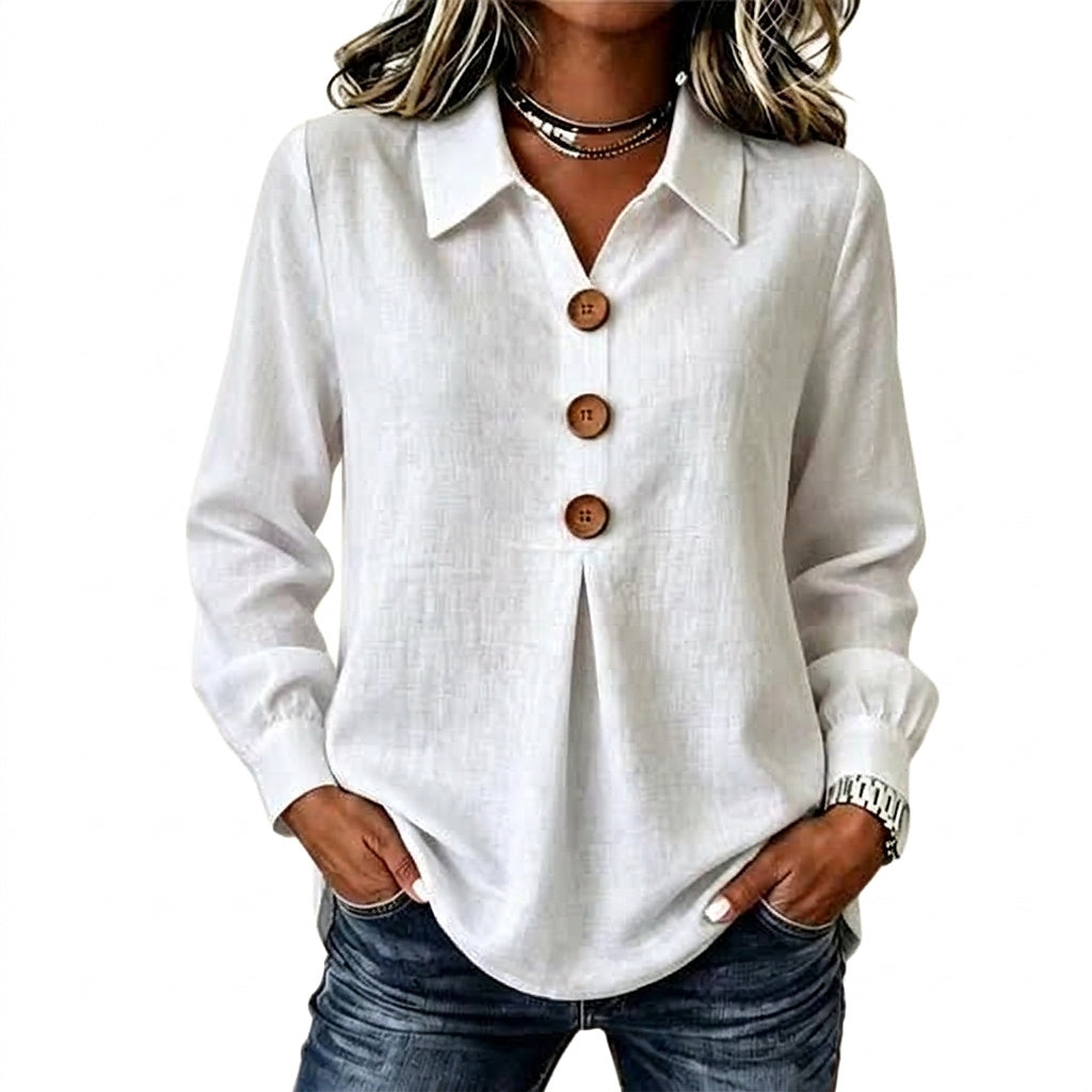 Women's Long Sleeve Button Placket Shirt with Collar 1