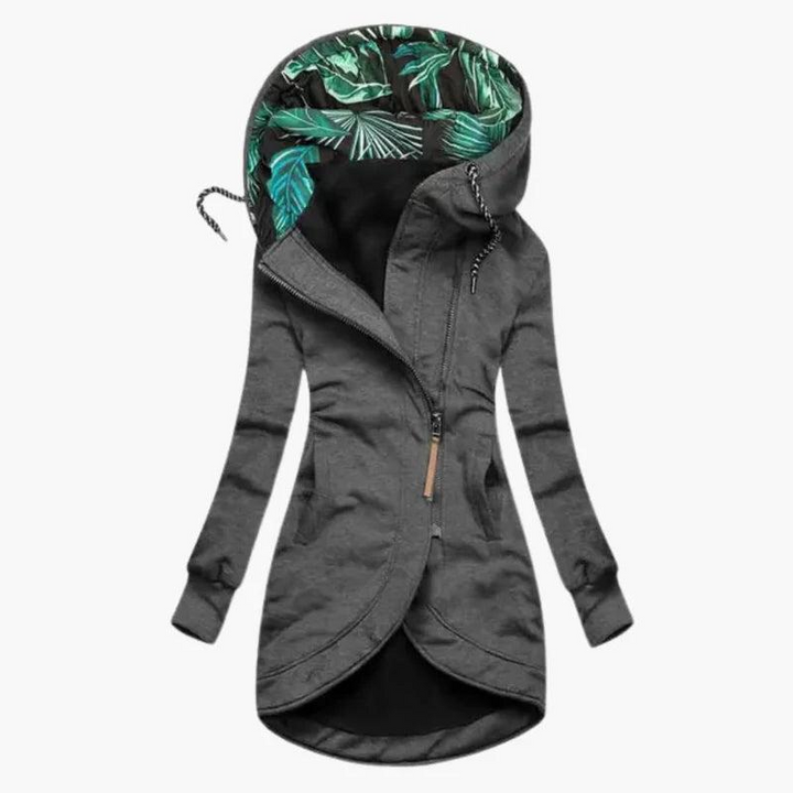 Women's Long Hooded Jacket with Asymmetric Zipper 2