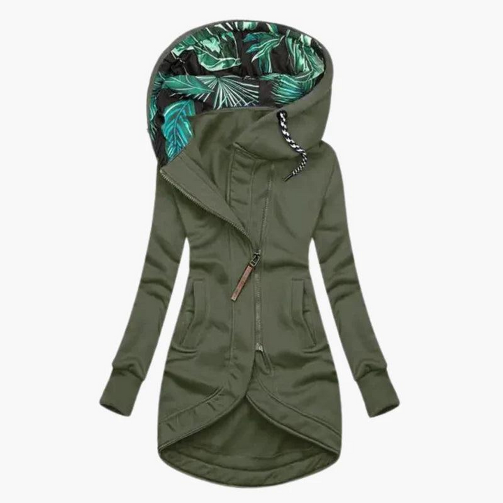 Women's Long Hooded Jacket with Asymmetric Zipper 3