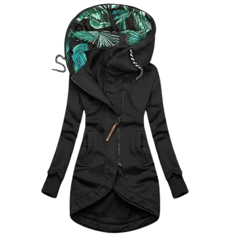 Women's Long Hooded Jacket with Asymmetric Zipper 1