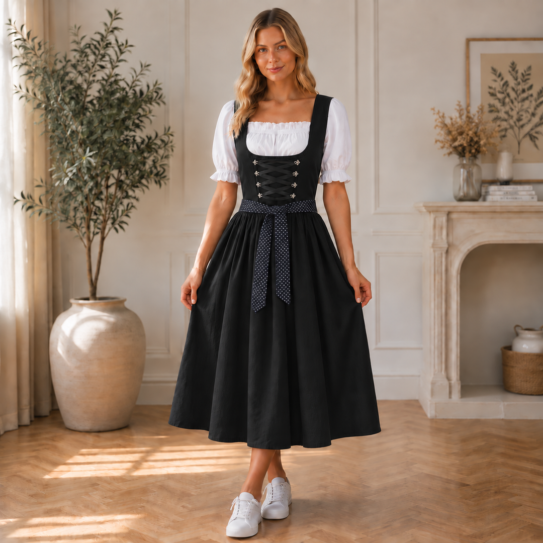 Women's Midi Dirndl Dress with Lace-Up Bodice 2