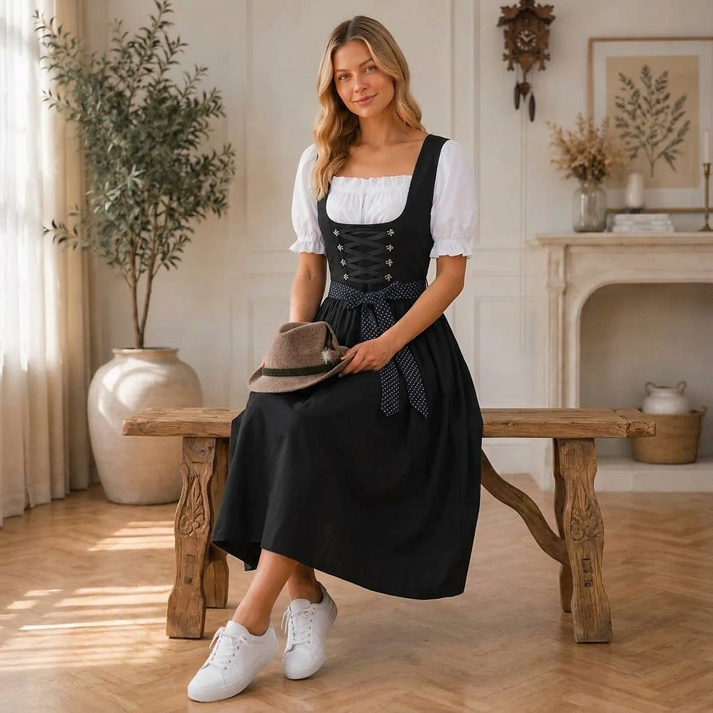 Women's Midi Dirndl Dress with Lace-Up Bodice 3