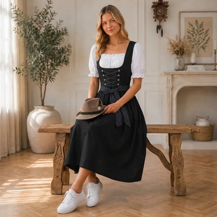 Women's Midi Dirndl Dress with Lace-Up Bodice 3