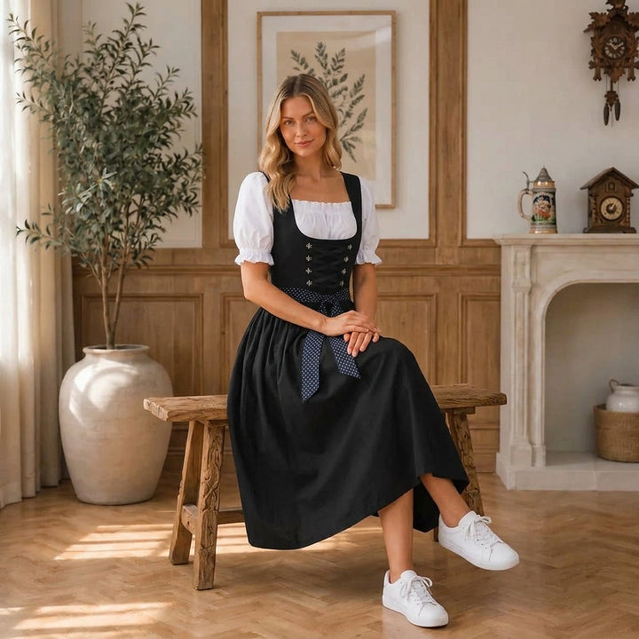 Women's Midi Dirndl Dress with Lace-Up Bodice 4