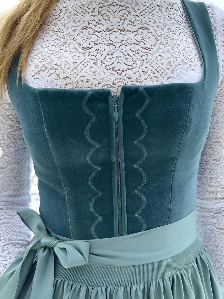 Women's Traditional Midi Dirndl Dress with Apron 2