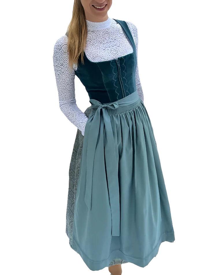 Women's Traditional Midi Dirndl Dress with Apron 1